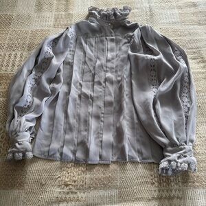 Vintage Sheer Ruffle High Neck Lace Blouse